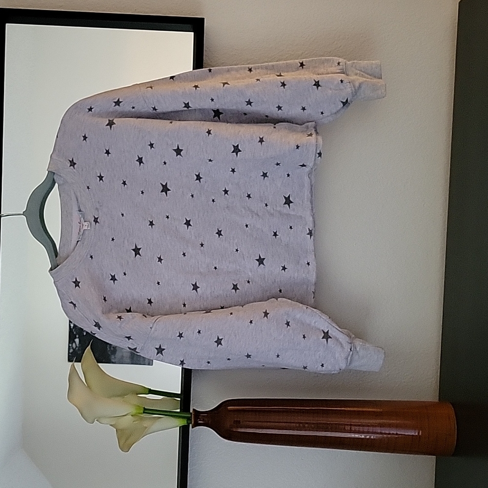 Hippie Rose Light Gray Star Print Pullover Sweatshirt